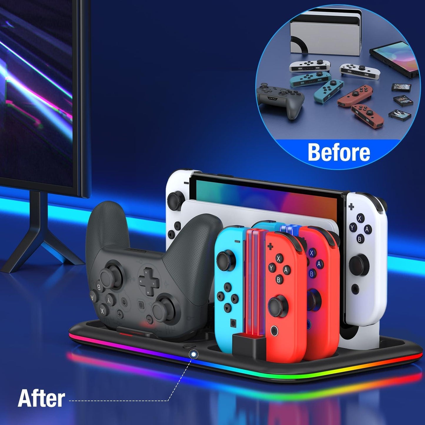 Rgb Light Charging Dock For Switch Oled - Compact-1922443390637707270