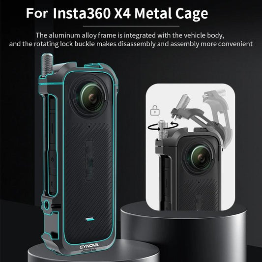 Metal Rabbit Cage & Lens Cover Set For Insta360 X4 - Black-1922443473110306817