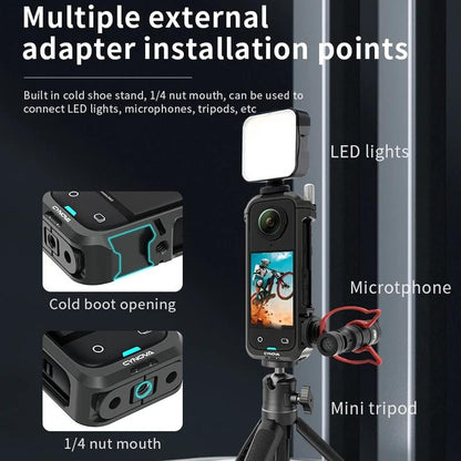 Metal Rabbit Cage & Lens Cover Set For Insta360 X4 - Black-1922443473110306821