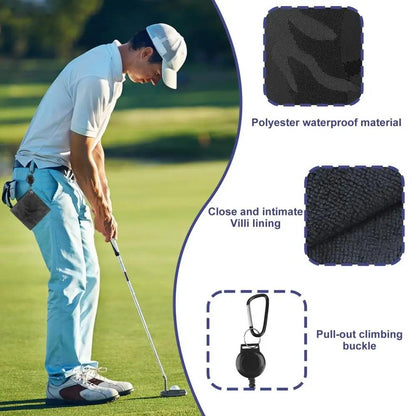 Easy Draw Golf Ball Wipe Cloth - Retractable String - Blue-1915196822012432387