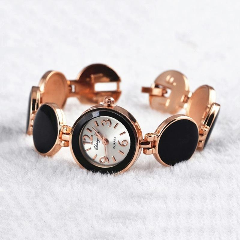 Black Round Dial Bracelet Quartz Wristwatch For Women-1969996405204455429
