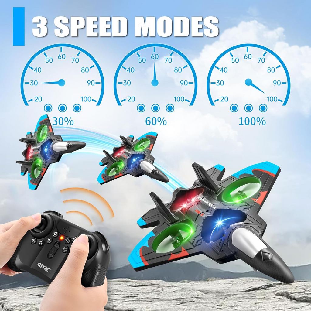 Global Hit K500Max Toy RC Drone - Hand Launch / One-Key Takeoff, 360° Stunt Flips. Equipped with a multi-function remote controller for easy control, featuring headless mode, stable hovering, adjustable speed settings, and cool colorful LED lights. Delive