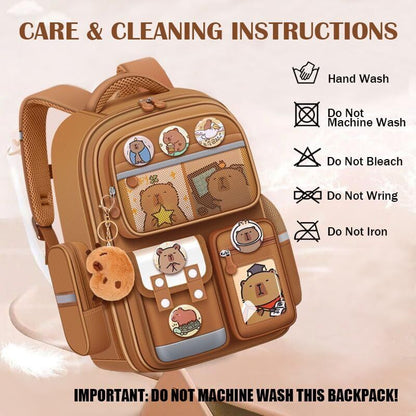 Cute Capybara Backpack with Chic Case and More Pins Ita Bag Cartoon Laptop Travel Utility Funny Going Out Casual Bag(Khaki)
