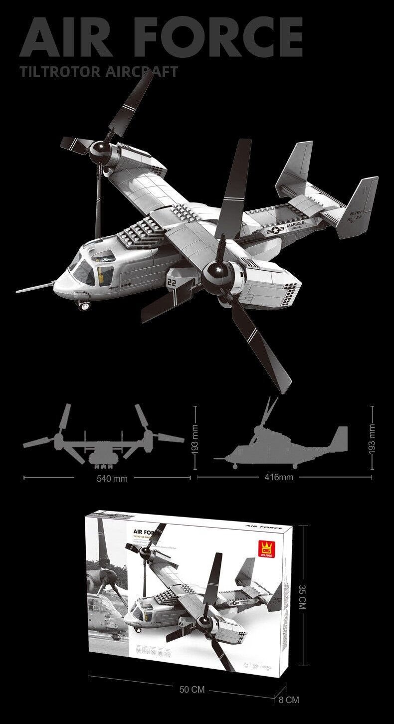Christmas gift US Osprey Tiltrotor Aircraft Building Blocks Set, 460 Pieces Military Transport Model Kit for Kids Aged 6+ & Enthusiasts（Osprey tiltrotor aircraft）