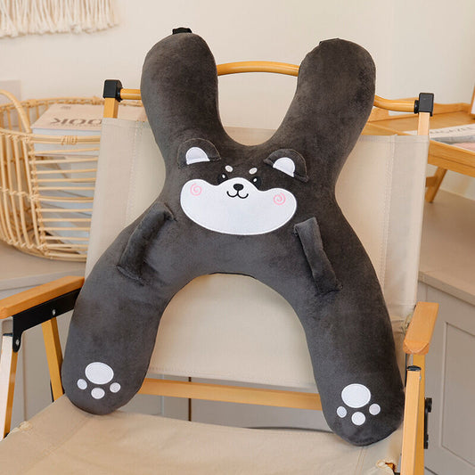 Christmas gift for kids-Kids Travel Pillow, Ergonomic Plush Support for Car Rides, Comfortable Sleep Companion for Children（black dog）