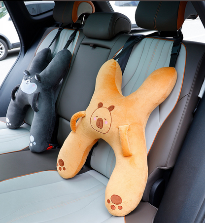 Christmas gift for kids-Kids Travel Pillow, Ergonomic Plush Support for Car Rides, Comfortable Sleep Companion for Children（black dog）