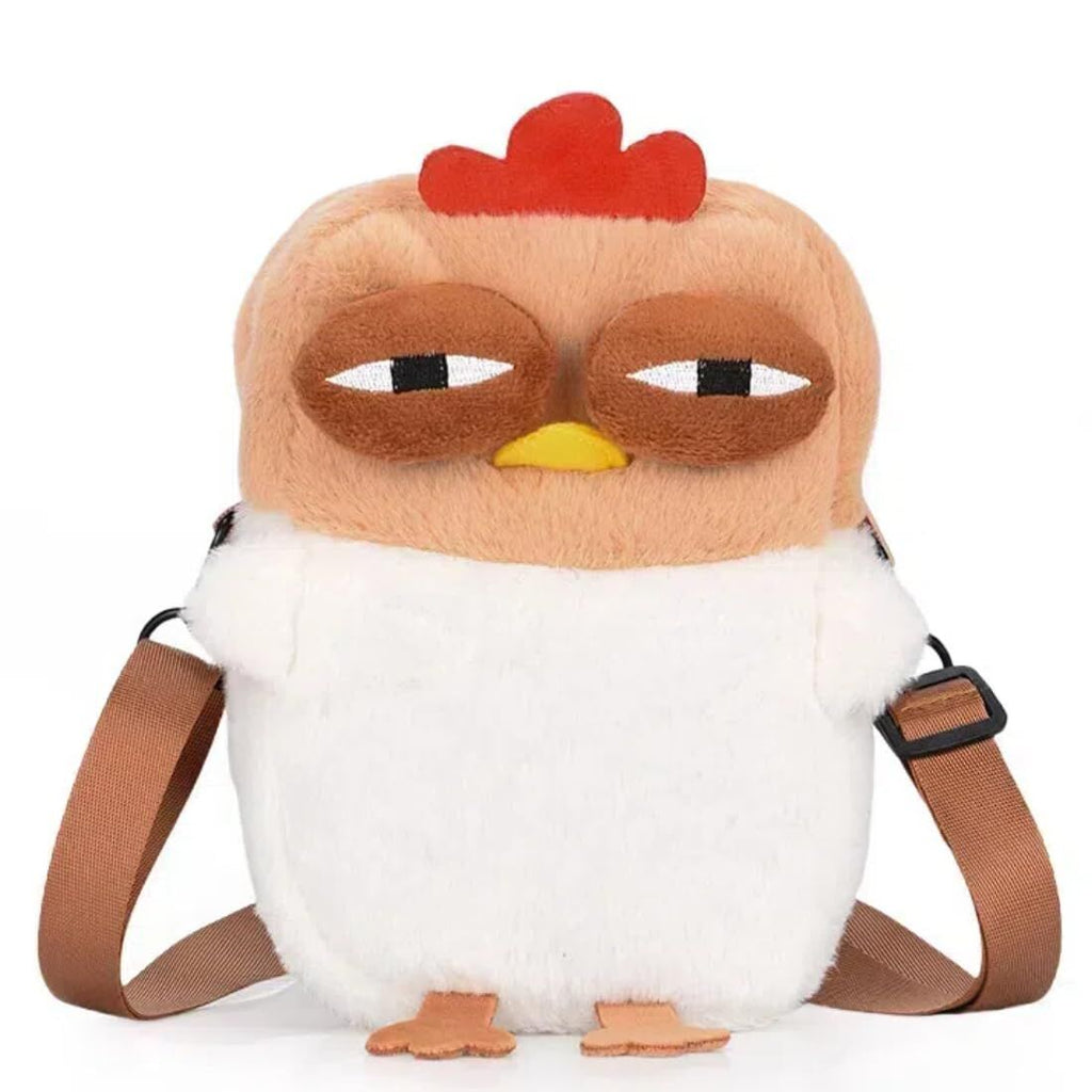 Cute Chicken Plush Crossbody Bag – White & Brown Kawaii Animal Backpack for Kids & Girls | Fun Gift Idea