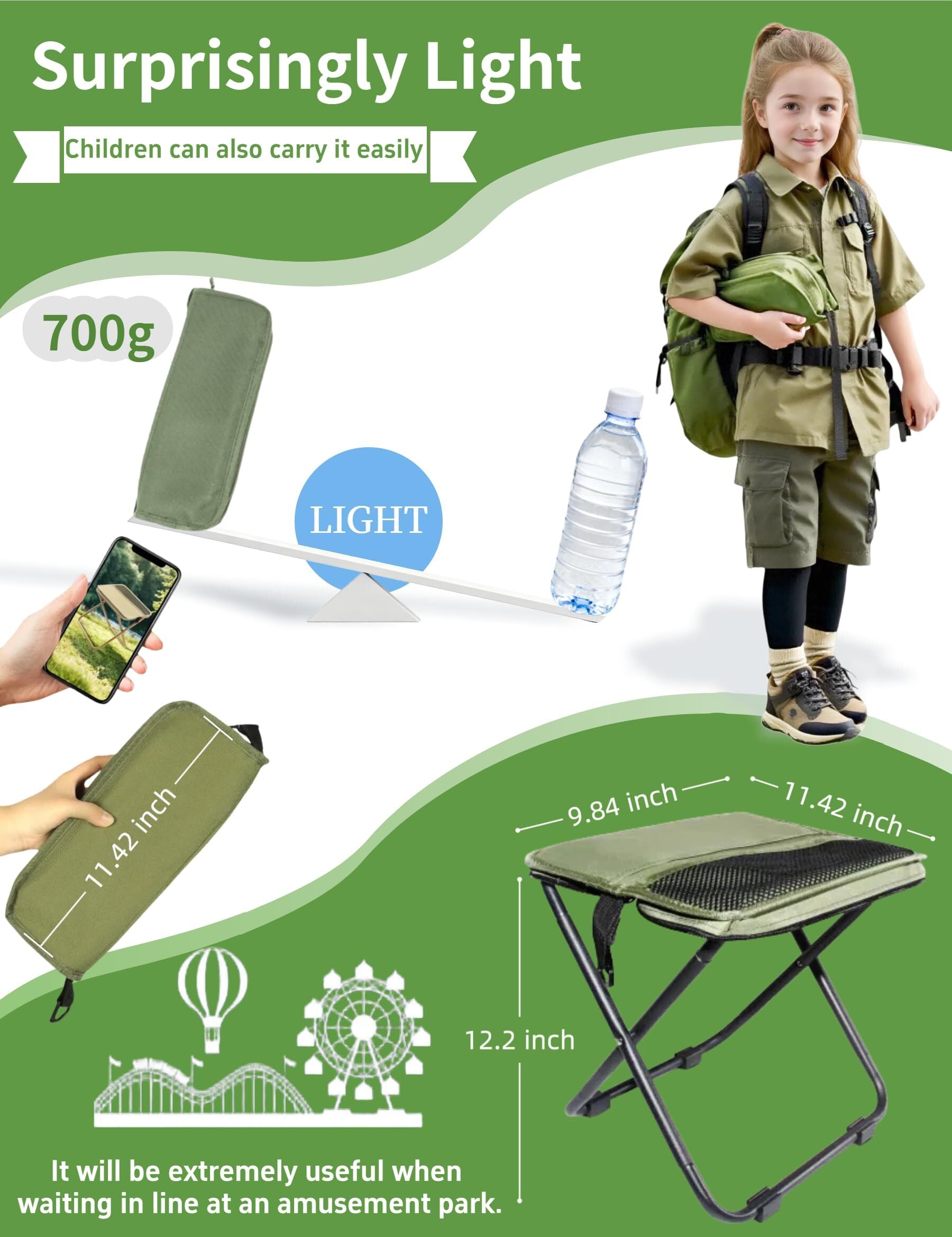 Green Portable Folding Chair – Compact Outdoor Stool for Camping, Fishing & Hiking | Lightweight Collapsible Seat with Carry Bag | Durable Steel Frame | Other Colours Available In-Store