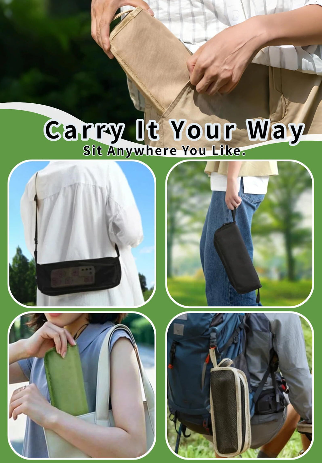 Green Portable Folding Chair – Compact Outdoor Stool for Camping, Fishing & Hiking | Lightweight Collapsible Seat with Carry Bag | Durable Steel Frame | Other Colours Available In-Store