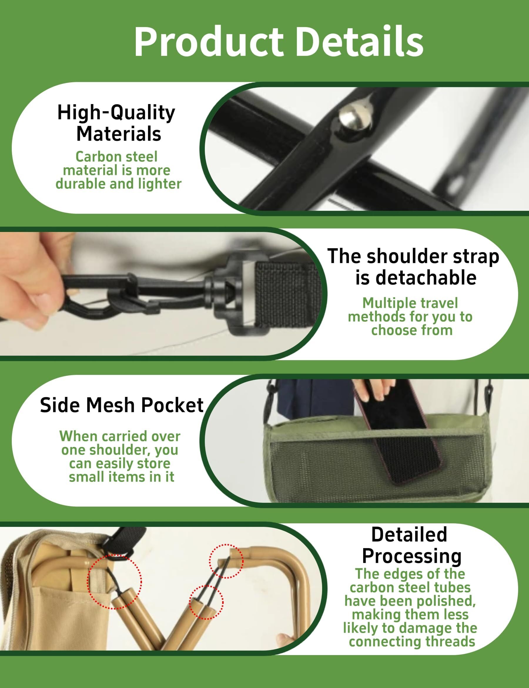 Green Portable Folding Chair – Compact Outdoor Stool for Camping, Fishing & Hiking | Lightweight Collapsible Seat with Carry Bag | Durable Steel Frame | Other Colours Available In-Store