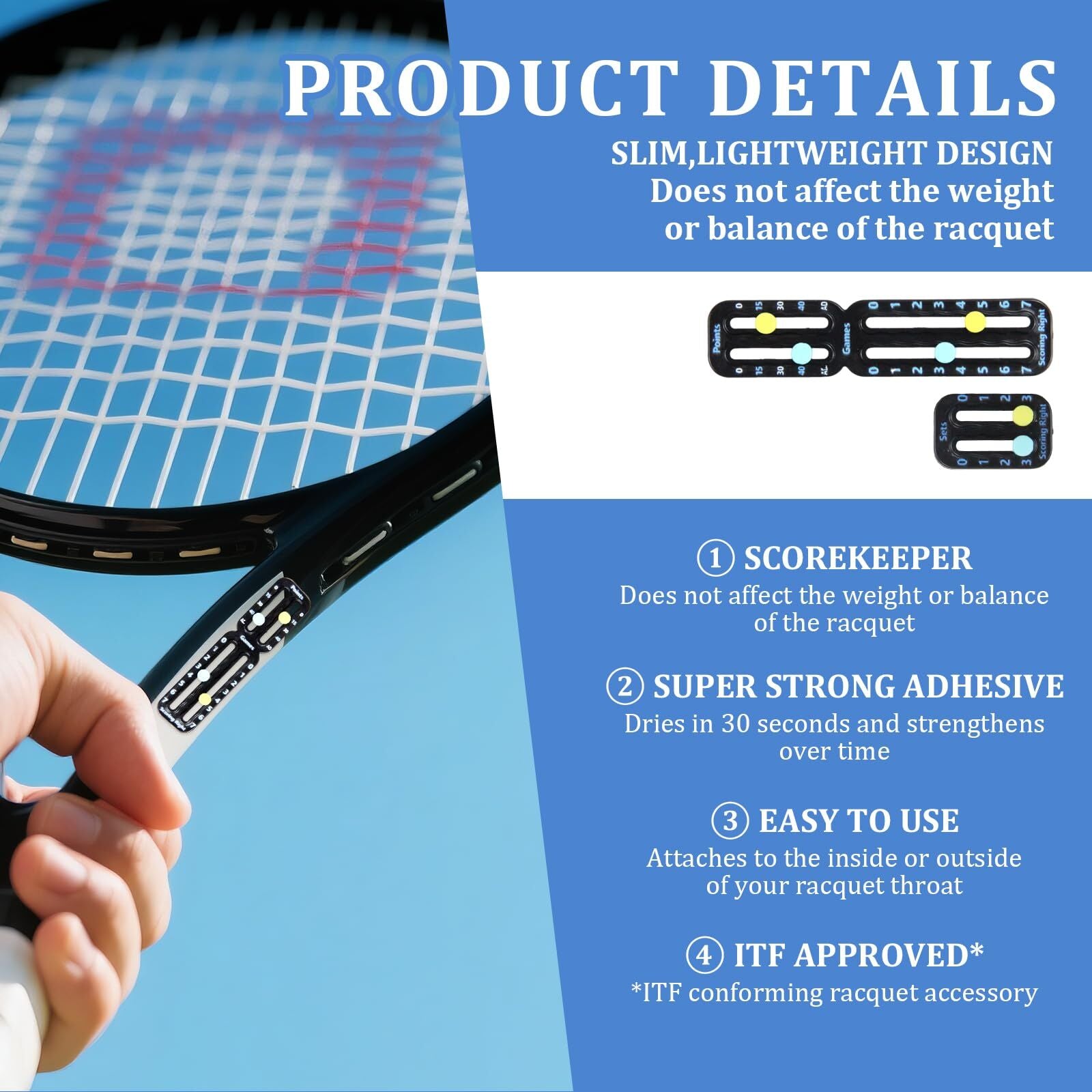 Tennis Racket Scorekeeper 2-Pack in Black – Dual Portable Score Trackers for Points, Games & Sets | Other Colours Available In-Store