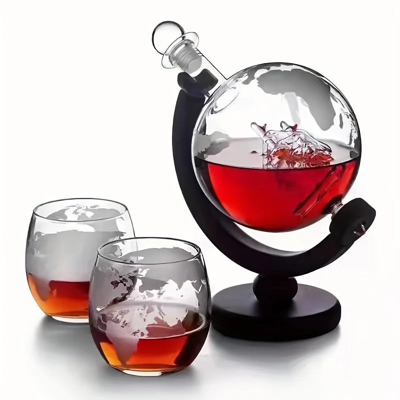 Globe Whiskey Decanter Set - Lead-Free Glass Carafe with Glasses - Bens Market Place