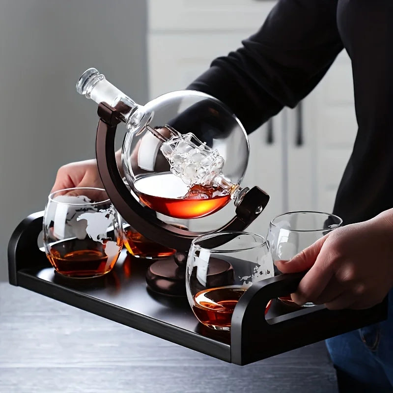 Globe Whiskey Decanter Set - Lead-Free Glass Carafe with Glasses - Bens Market Place