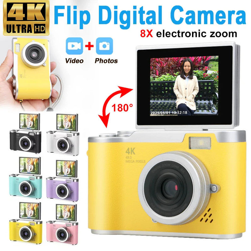UHD Digital Camera 48MP - 16x Zoom Compact Camera with 2.4" Screen (Yellow) - Bens Market Place