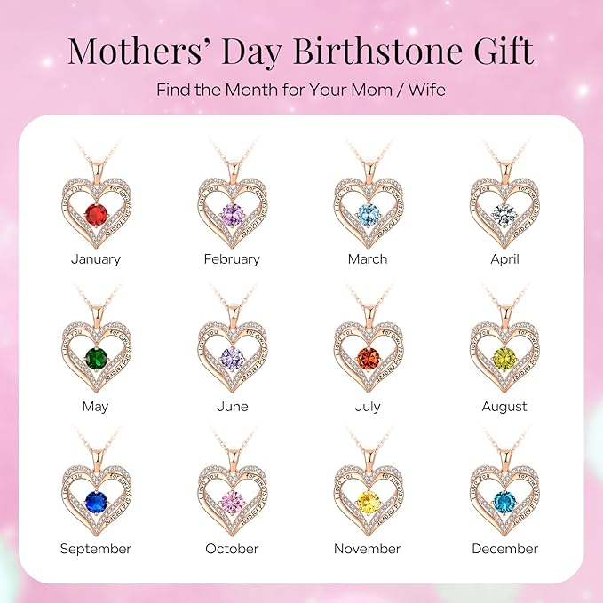 18K Rose Gold Necklaces for Women, 925 Sterling Silver Gifts for Mothers Day, Jewelry for Wife Mom Her Girlfriend, Birthstone Diamond Necklace for Birthday Anniversary, Heart Pendant Jewelry-FEB