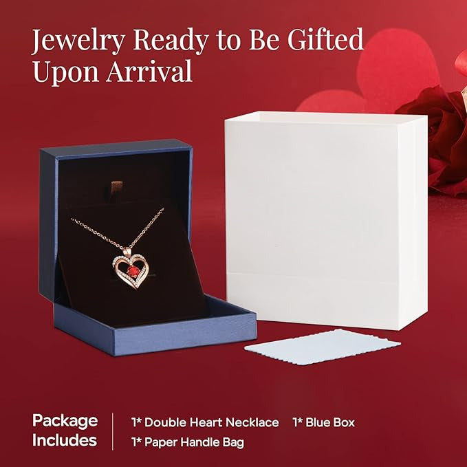 18K Rose Gold Necklaces for Women, 925 Sterling Silver Gifts for Mothers Day, Jewelry for Wife Mom Her Girlfriend, Birthstone Diamond Necklace for Birthday Anniversary, Heart Pendant Jewelry-FEB