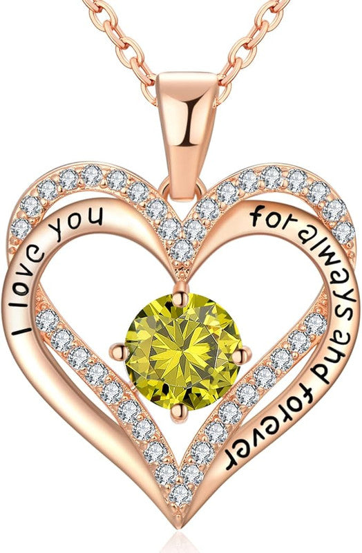 18K Rose Gold Necklaces for Women, 926 Sterling Silver Gifts for Mothers Day, Jewelry for Wife Mom Her Girlfriend, Birthstone Diamond Necklace for Birthday Anniversary, Heart Pendant Jewelry-AUG