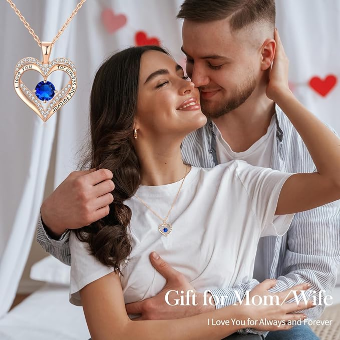 18K Rose Gold Necklaces for Women, 927 Sterling Silver Gifts for Mothers Day, Jewelry for Wife Mom Her Girlfriend, Birthstone Diamond Necklace for Birthday Anniversary, Heart Pendant Jewelry-SEP