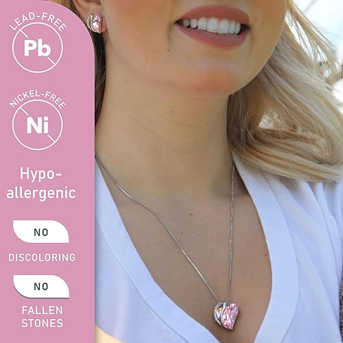 Infinity Love Heart Necklace, Birthstone Necklace for Women, Jewelry for Women with Healing Crystals, Allergy Free Pendant Necklace-10a-October-Rose Quartz Pink