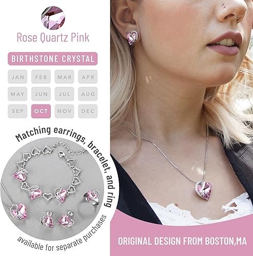 Infinity Love Heart Necklace, Birthstone Necklace for Women, Jewelry for Women with Healing Crystals, Allergy Free Pendant Necklace-10a-October-Rose Quartz Pink