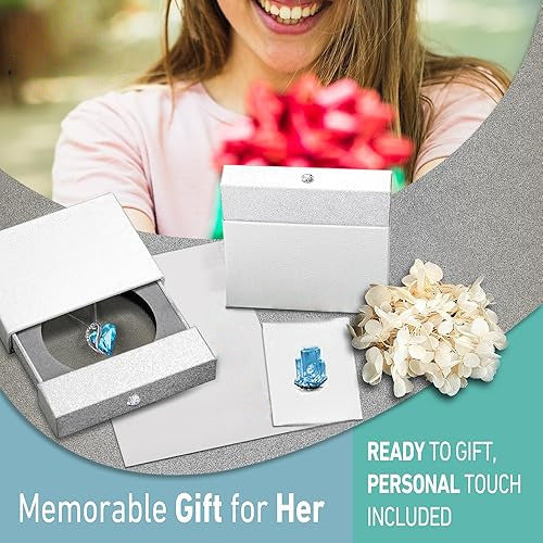 Infinity Love Heart Necklace, Birthstone Necklace for Women, Jewelry for Women with Healing Crystals, Allergy Free Pendant Necklace-12a-December-Aquamarine Blue