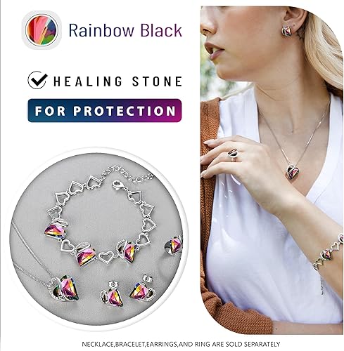 Infinity Love Heart Necklace, Birthstone Necklace for Women, Jewelry for Women with Healing Crystals, Allergy Free Pendant Necklace-13a-Protection-Rainbow Black