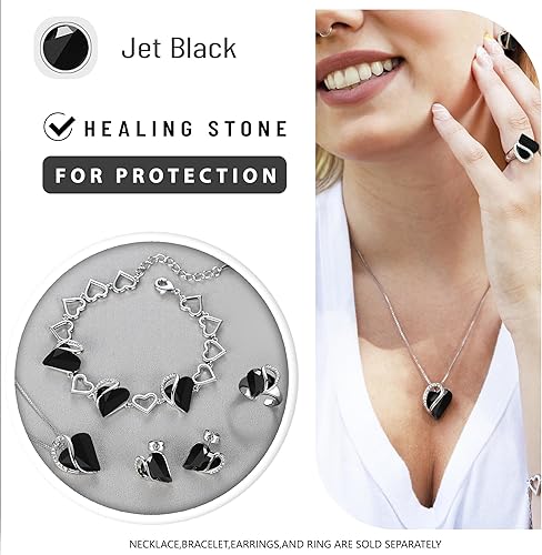 Infinity Love Heart Necklace, Birthstone Necklace for Women, Jewelry for Women with Healing Crystals, Allergy Free Pendant Necklace-13b-Protection-Jet Black