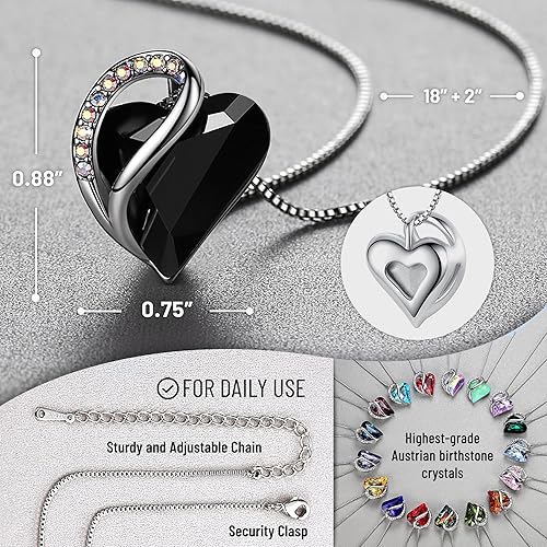 Infinity Love Heart Necklace, Birthstone Necklace for Women, Jewelry for Women with Healing Crystals, Allergy Free Pendant Necklace-13b-Protection-Jet Black