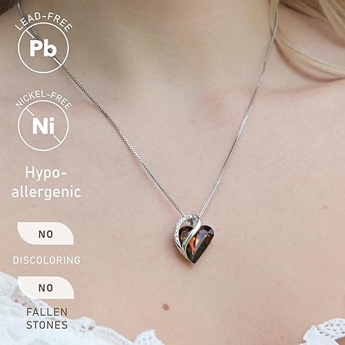 Infinity Love Heart Necklace, Birthstone Necklace for Women, Jewelry for Women with Healing Crystals, Allergy Free Pendant Necklace-15-Stress Relief-Dark Topaz Brown