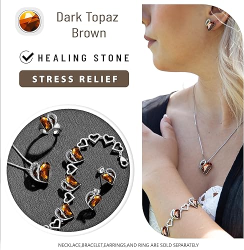 Infinity Love Heart Necklace, Birthstone Necklace for Women, Jewelry for Women with Healing Crystals, Allergy Free Pendant Necklace-15-Stress Relief-Dark Topaz Brown