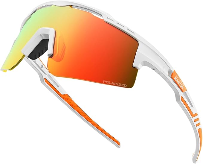 Outdoor Master Hawk II Polarized Sports Sunglasses – UV400 Protection, TR90 Frame (White+ Revo Blue, Cat.3)