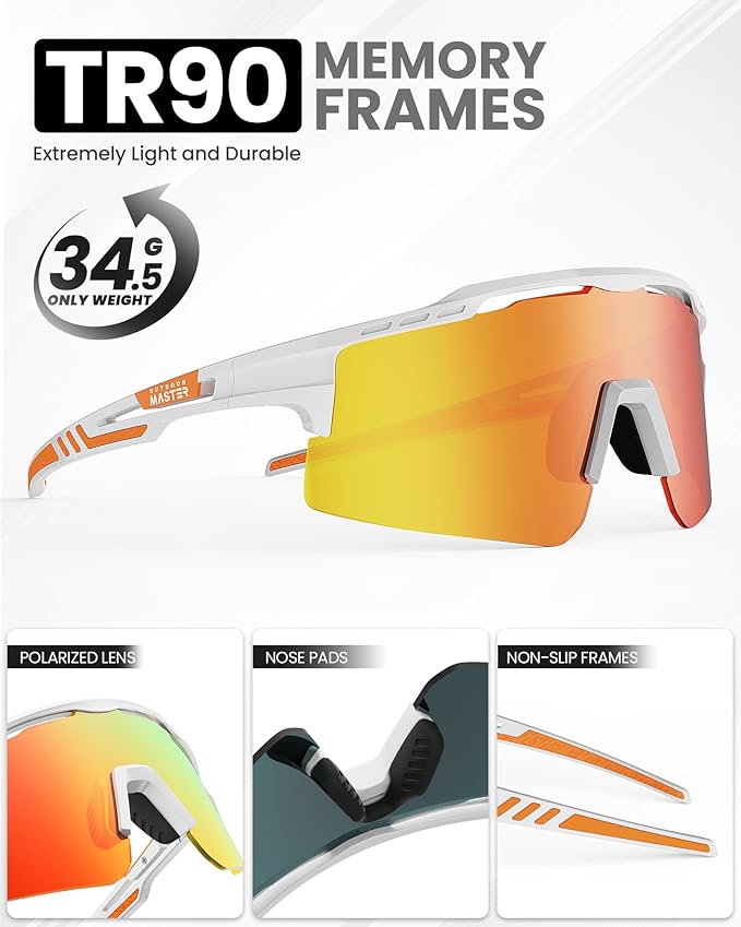 Outdoor Master Hawk II Polarized Sports Sunglasses – UV400 Protection, TR90 Frame (White+ Revo Blue, Cat.3)