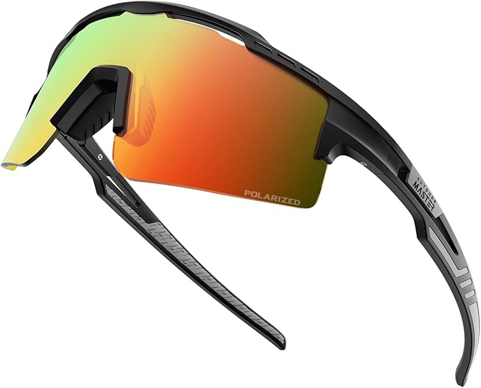 Outdoor Master Hawk II Polarized Sports Sunglasses – UV400 Protection, TR90 Frame (Black + Revo Blue, Cat.3)