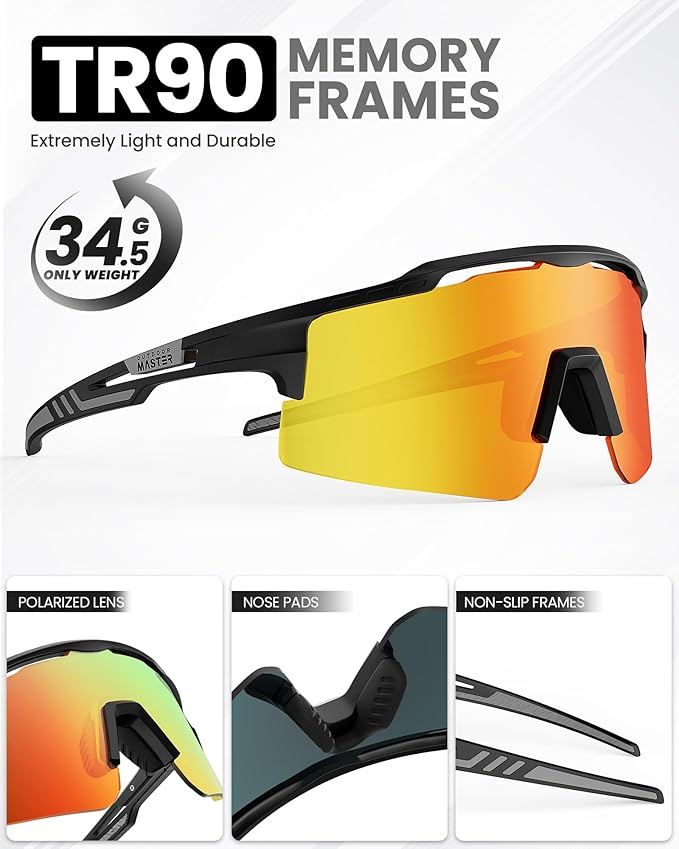 Outdoor Master Hawk II Polarized Sports Sunglasses – UV400 Protection, TR90 Frame (Black + Revo Blue, Cat.3)