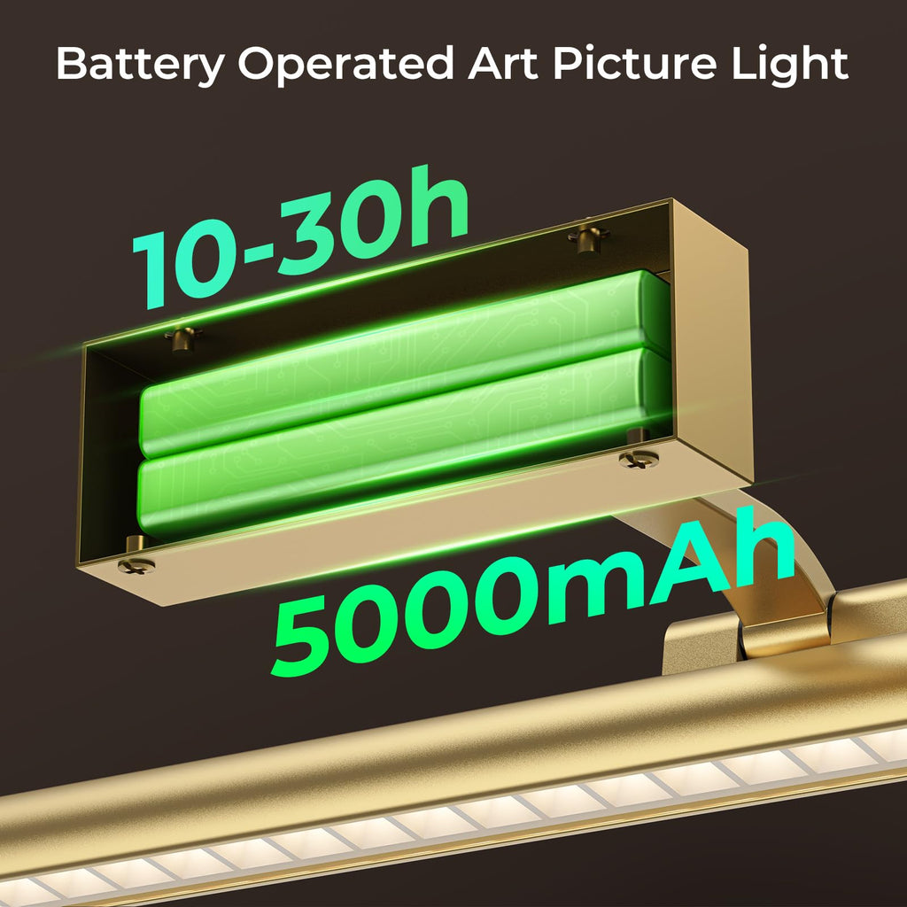 Wireless Picture Lights for Wall, Battery Operated Wall Light for Painting Rechargeable CCT Rotatable Art Gallery Light with Remote Dimmable Timer for Artwork Frame Display Dartboard (Gold, 16inch)