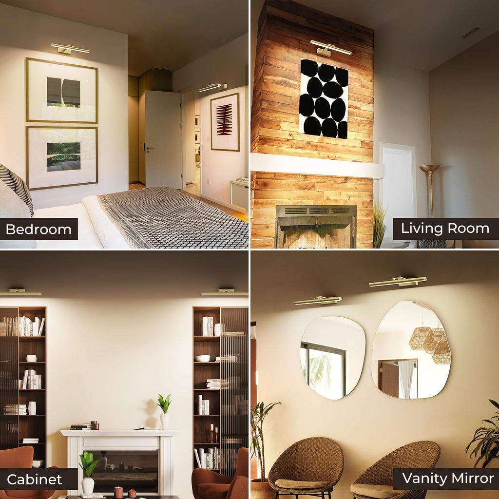 Wireless Picture Lights for Wall, Battery Operated Wall Light for Painting Rechargeable CCT Rotatable Art Gallery Light with Remote Dimmable Timer for Artwork Frame Display Dartboard (Gold, 16inch)