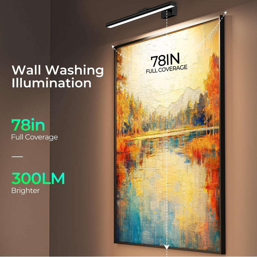 Wireless Picture Lights for Wall, Battery Operated Wall Light for Painting Rechargeable CCT Rotatable Art Gallery Light with Remote Dimmable Timer for Artwork Frame Display Dartboard (Black, 24inch)