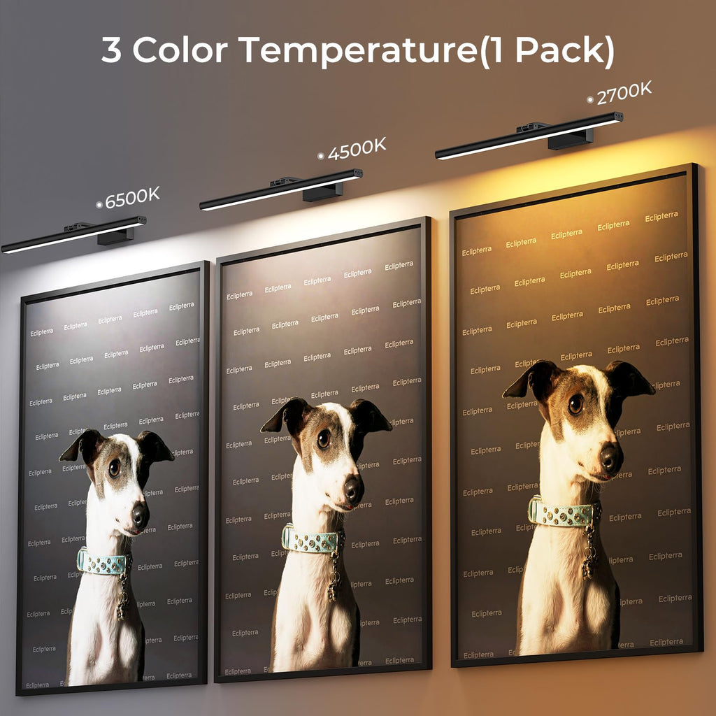 Wireless Picture Lights for Wall, Battery Operated Wall Light for Painting Rechargeable CCT Rotatable Art Gallery Light with Remote Dimmable Timer for Artwork Frame Display Dartboard (Black, 24inch)