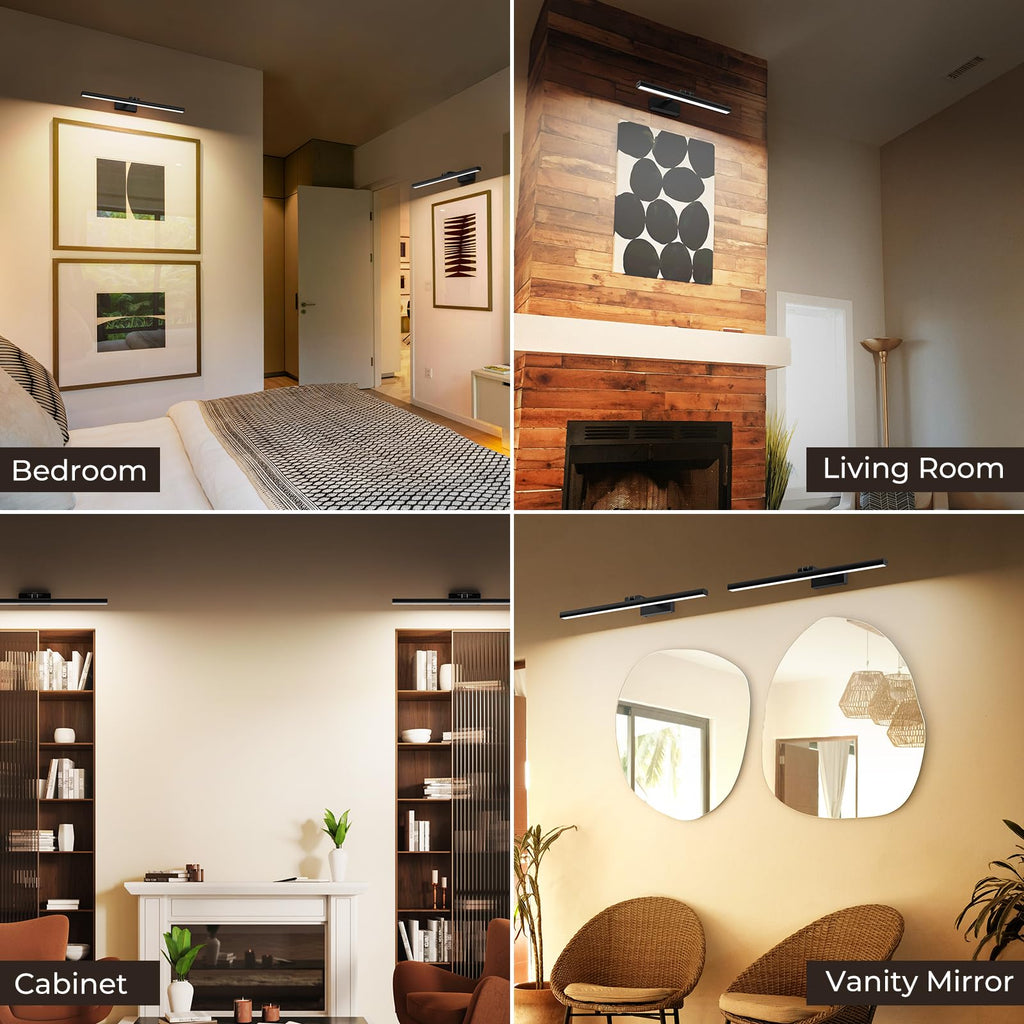 Wireless Picture Lights for Wall, Battery Operated Wall Light for Painting Rechargeable CCT Rotatable Art Gallery Light with Remote Dimmable Timer for Artwork Frame Display Dartboard (Black, 24inch)