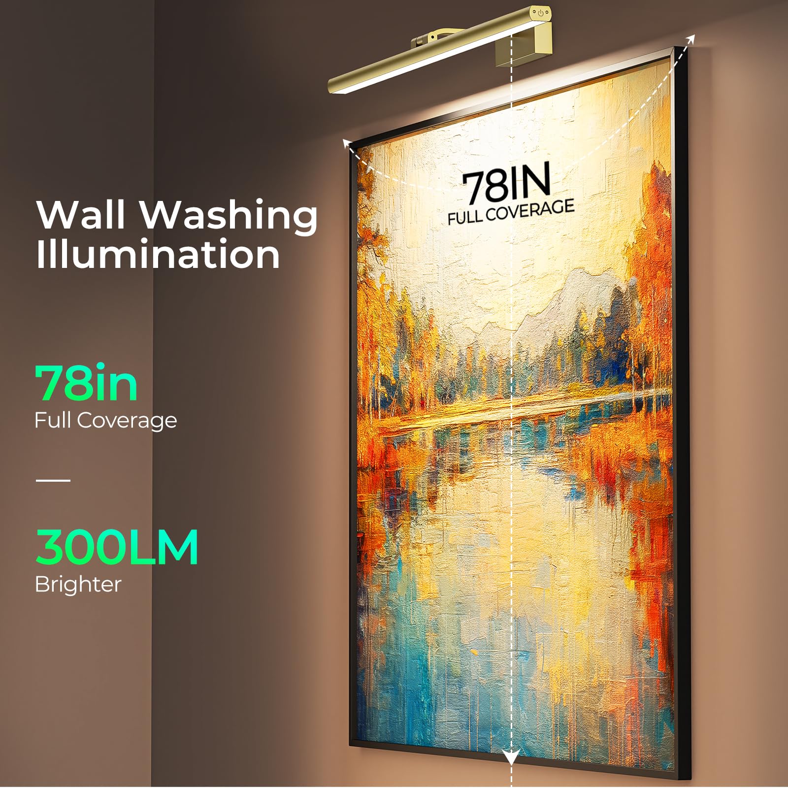 Wireless Picture Lights for Wall, Battery Operated Wall Light for Painting Rechargeable CCT Rotatable Art Gallery Light with Remote Dimmable Timer for Artwork Frame Display Dartboard (Gold, 24inch)