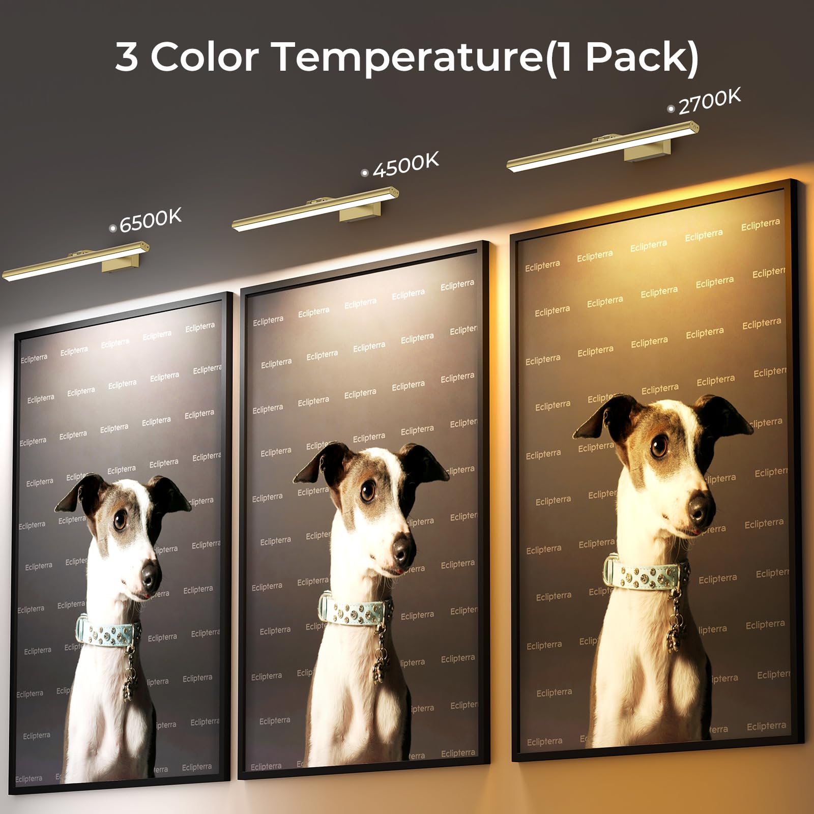 Wireless Picture Lights for Wall, Battery Operated Wall Light for Painting Rechargeable CCT Rotatable Art Gallery Light with Remote Dimmable Timer for Artwork Frame Display Dartboard (Gold, 24inch)