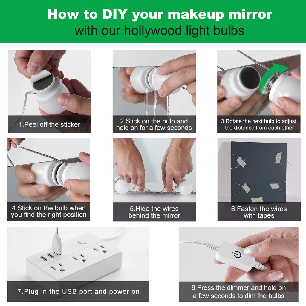 Hollywood LED Vanity Mirror Lights Kit, Dimmable Stick on USB Vanity Lights,Makeup Light Strip for for Bedroom, Dressing Room, Wedding, Party illuminating, CRI>90 (4000K Natural White 14 Bulbs 5V USB)