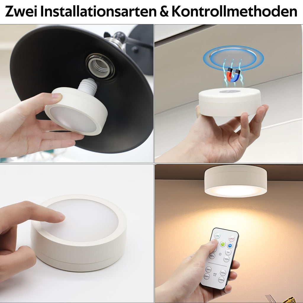 LED Battery Operated Lamps for Indoor Wall Light, E27, Remote Control and Touch Control CCT with E27 and Iron Piece for Living Room, Bedroom, Staircase, Hallway, Wireless Wall Light, Pack of 2