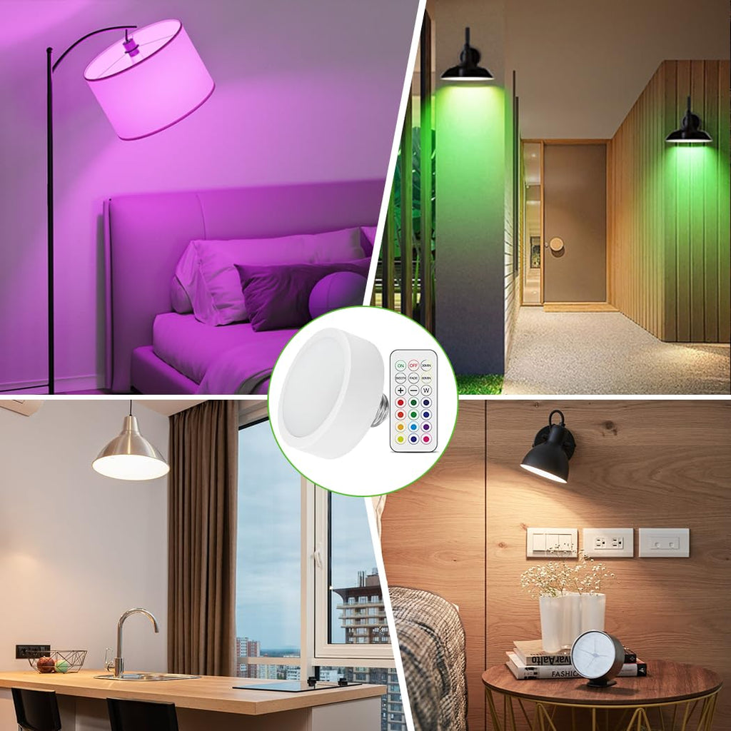 LED Puck Lights with Remote Battery Powered RGB Puck Light for E27 Chandelier,Dimmable Puck Light for Table Lamp Cupboard