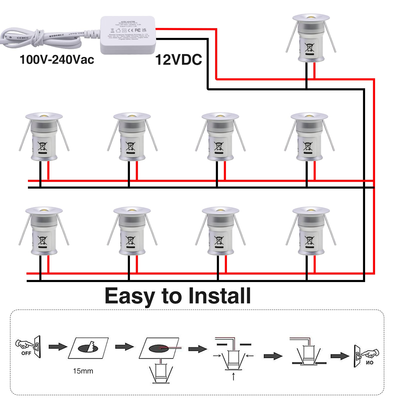Mini LED Downlights for Ceiling 9 Pack,Cold White 6000K LED Recessed Ceiling Lights Spot Lights for Living Room Bedroom Kitchen Garden [Energy Class E]