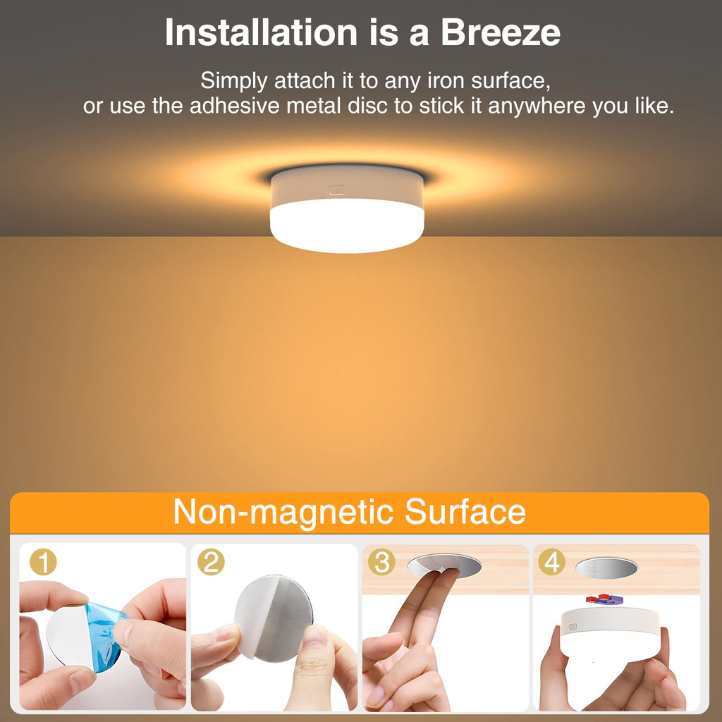 Puck Lights with Remote Control, 4-Pack Wireless Stick On Lights for Under Cabinet, Closet, Bedroom, Staircase & Bookshelf, 3000mAh Battery Operated Color Changing Lighting (RGB&CCT)