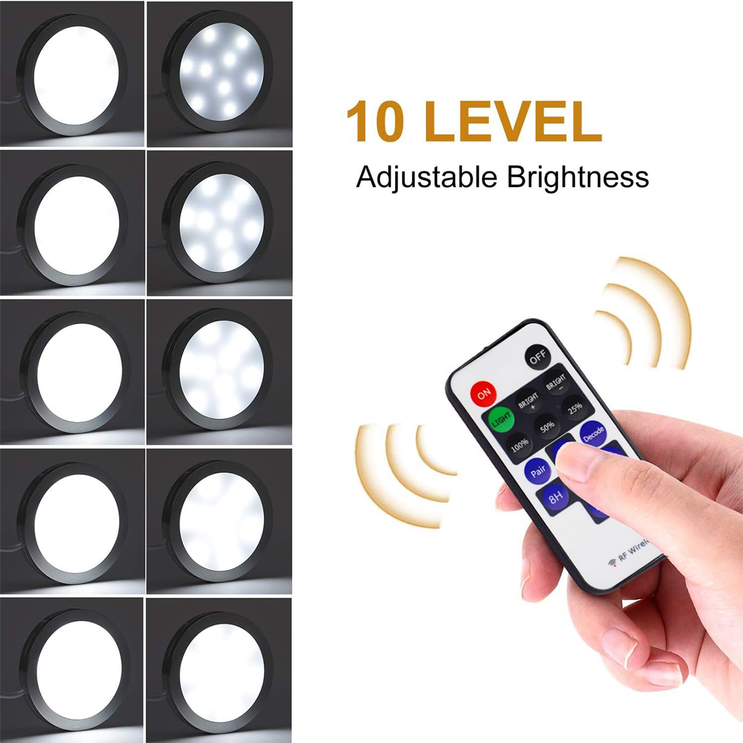 Linkable Under Cabinet LED Lighting 12V Slim Aluminum Dimmable Puck Lights Direct Wired with RF Remote Control for Kitchen Lighting(6pack,Daylight White)