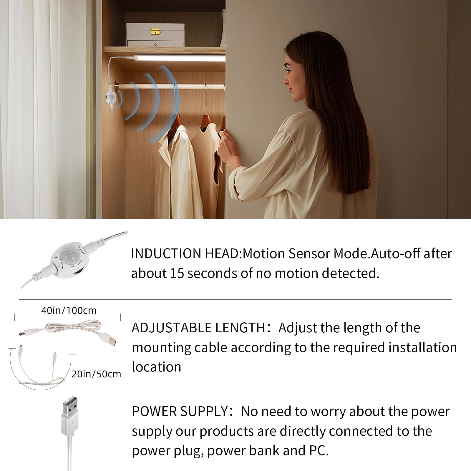 LED Under Cabinet Kitchen Lights for Motion Sensor Light,Dimmable 4000K Under Cupboard Light,Under Counter Light with Automatic Shut Off Timer (Natural White) [Energy Class E]