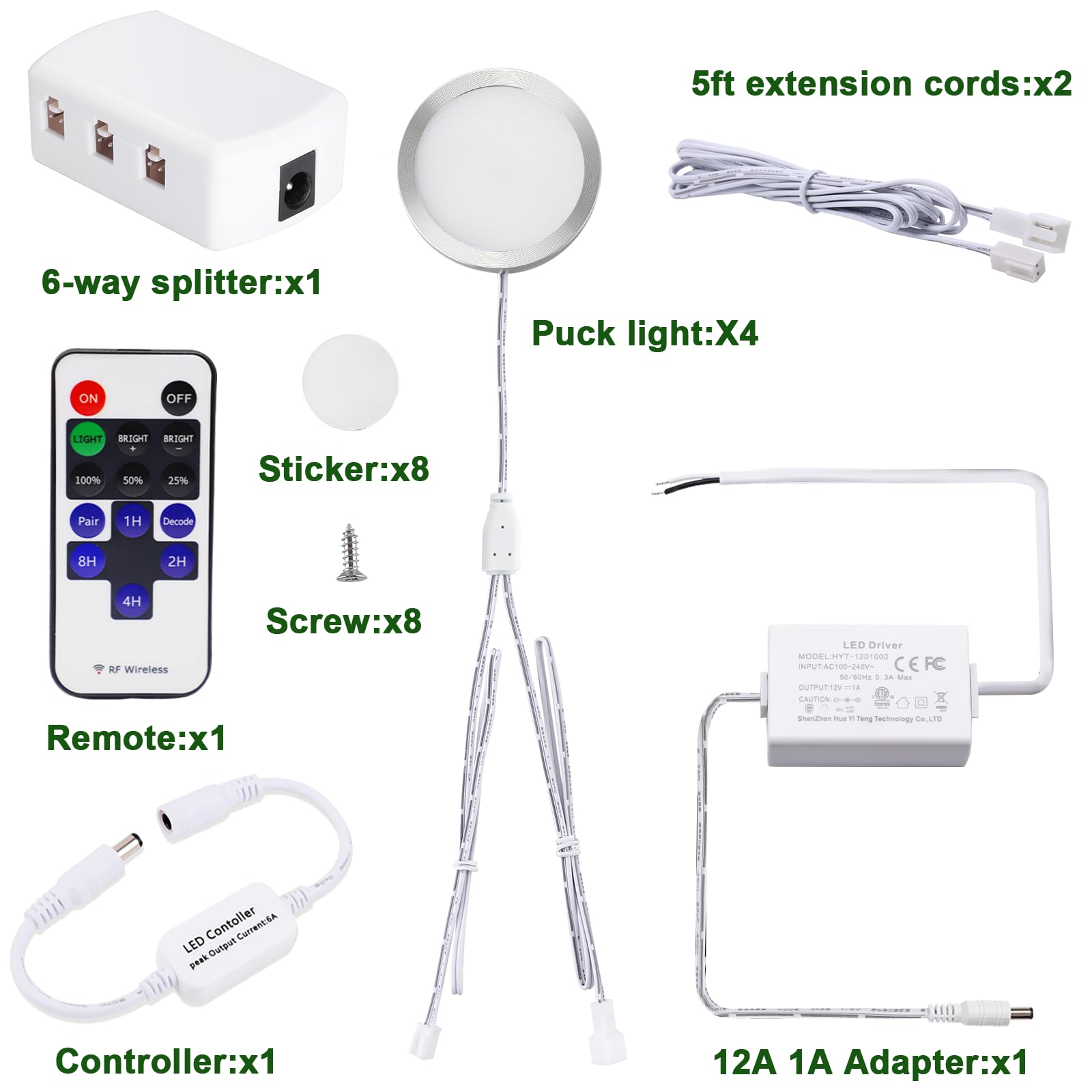 Linkable Under Cabinet LED Lighting 12V Dimmable Puck Lights Hardwired with Wireless RF Remote Control for Kitchen Mood Lighting(4 Lights, Warm White)