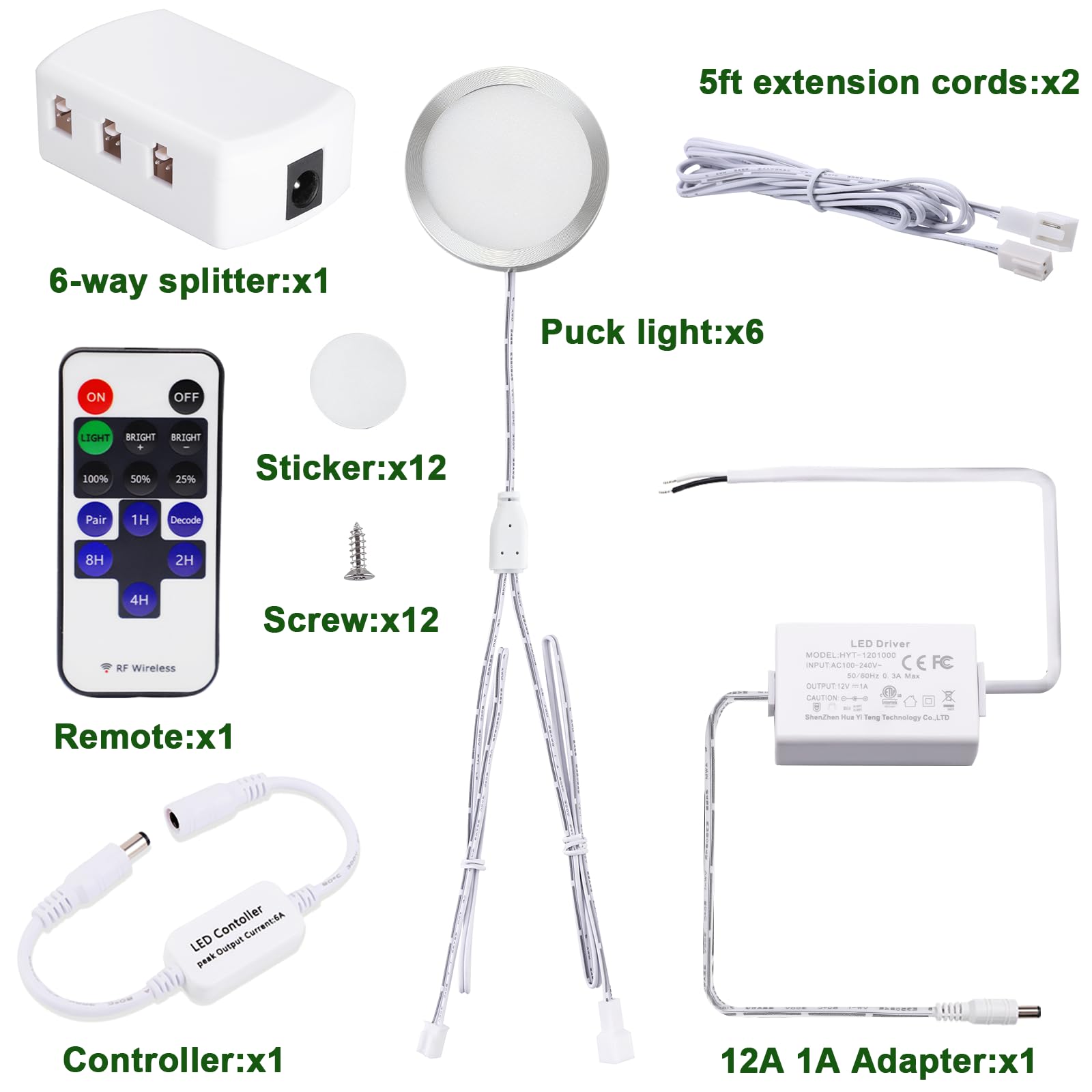 Linkable Under Cabinet LED Lighting 12V Dimmable Puck Lights Hardwired with Wireless RF Remote Control for Kitchen Mood Lighting(6 Lights, Warm White)